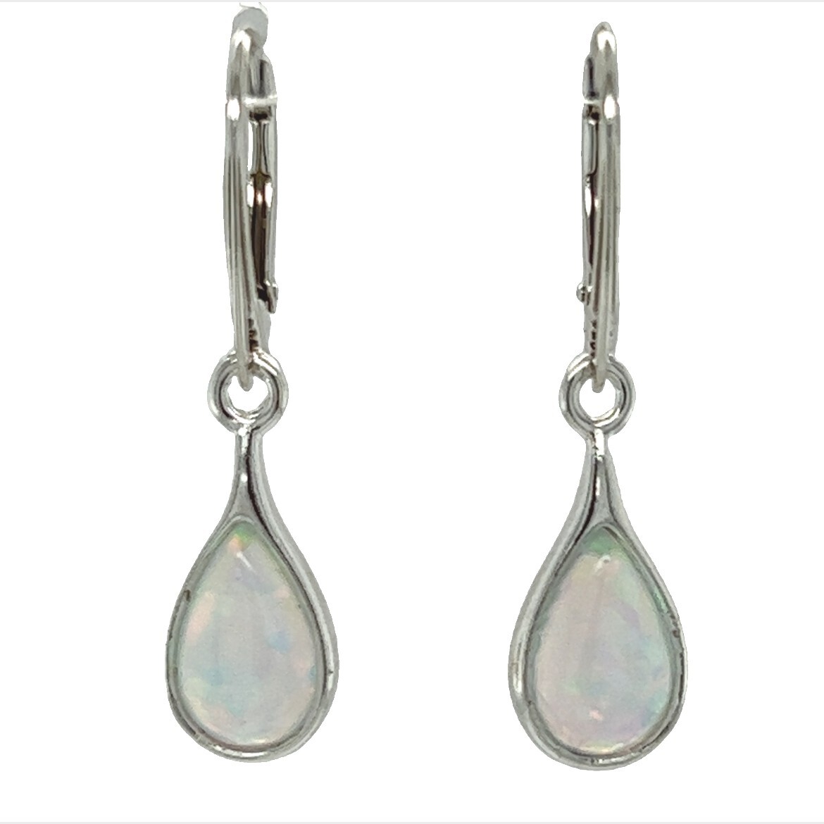 White FIRE OPAL Teardrop / Pear Leverback Earrings – 925 STERLING SILVER #545e