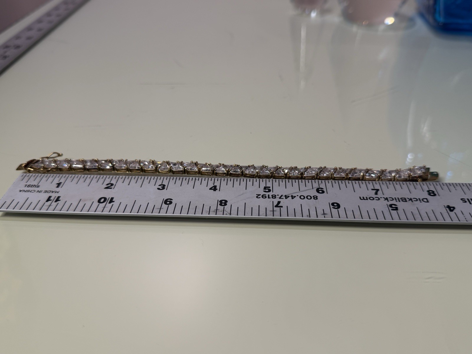 18k Gold Plate 925 Sterling Silver 30g Trillion Cut CZ Triangle TENNIS BRACELET