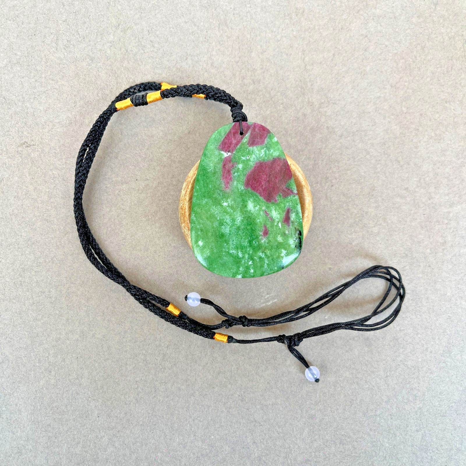 Ruby Zoisite Necklace Anyolite Crystal Pendant Adjustable Cord Healing Stone