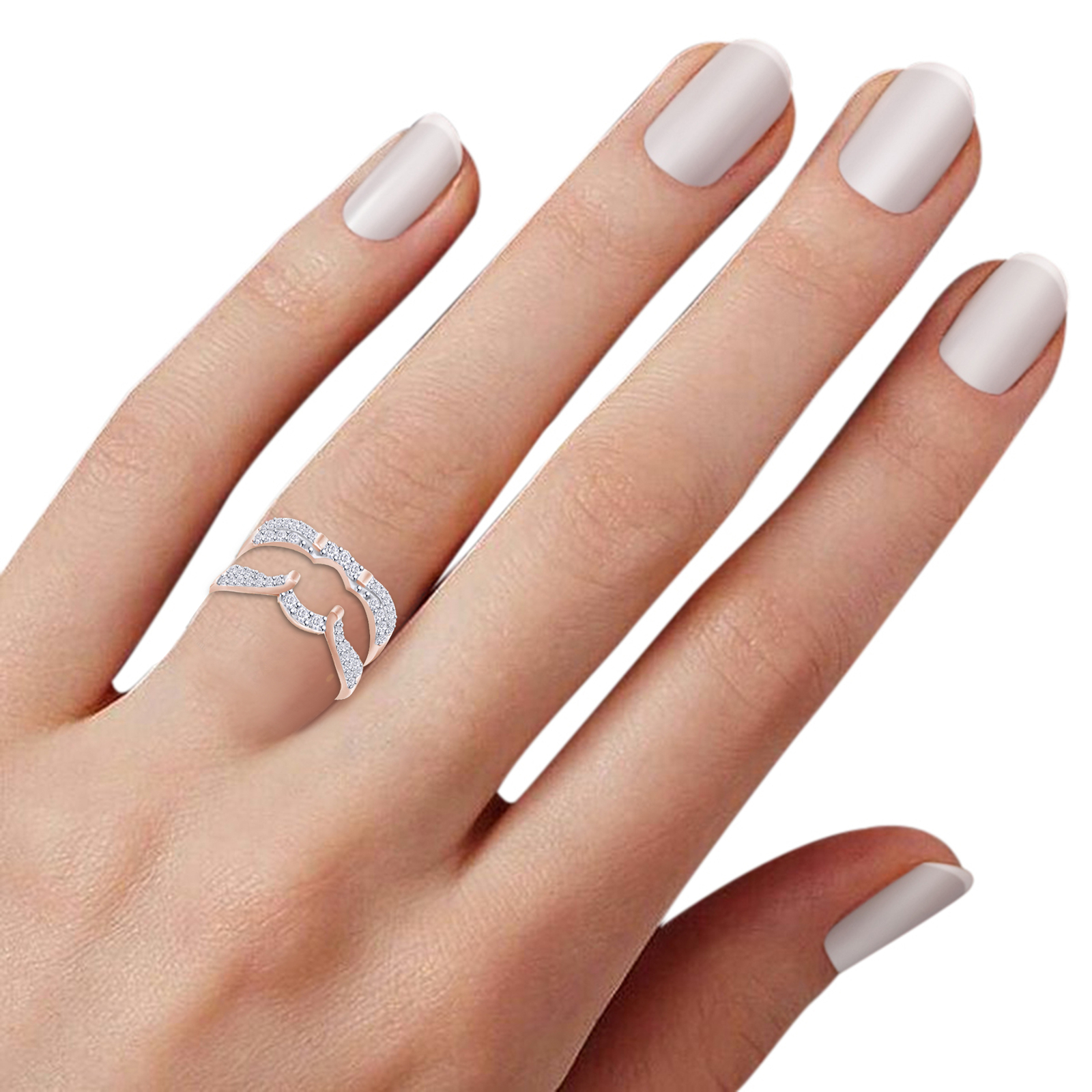 Enhancer Guard Wrap Ring Round Simulated Diamond 14K Rose Gold Plated Silver
