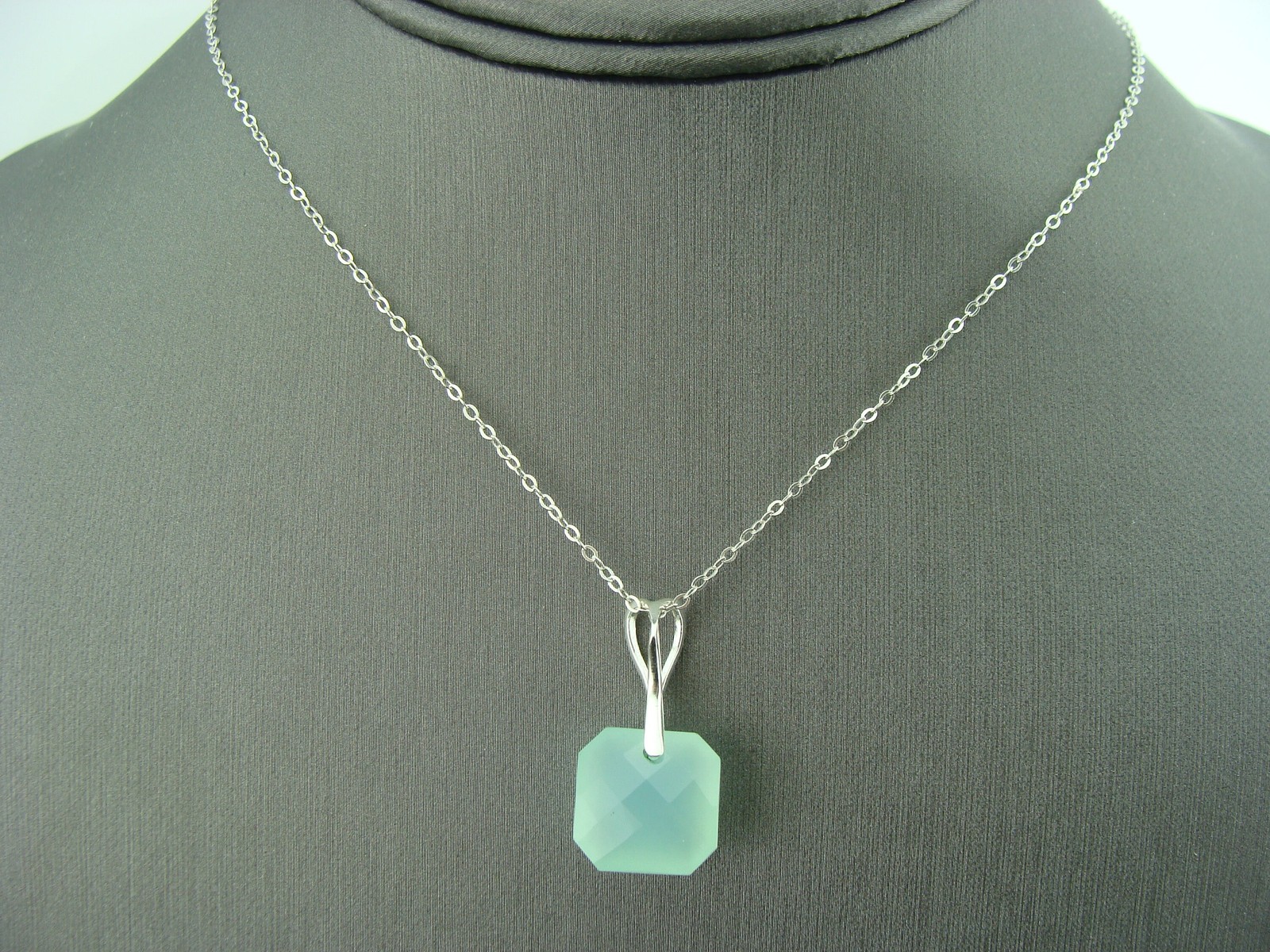 Aqua Blue Chalcedony Cushion Cut Pendant · 925 Sterling Silver Necklace ·