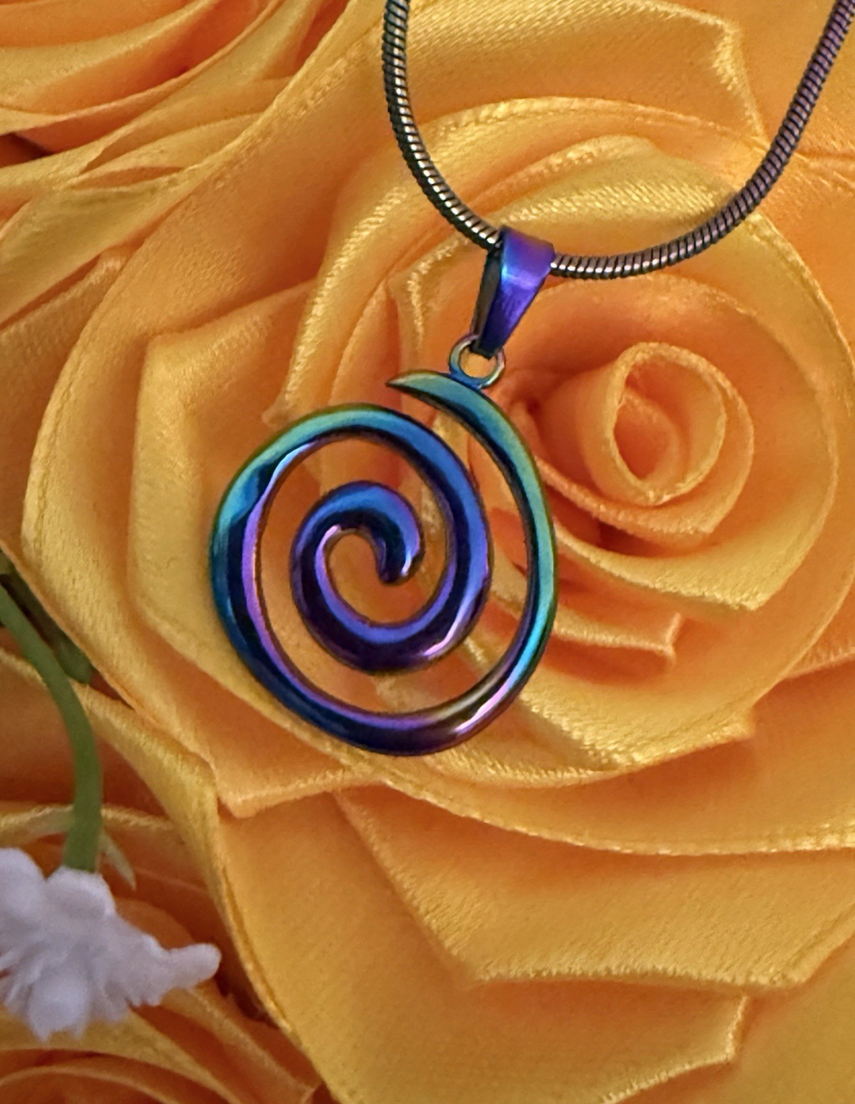 Spiral Swirl Pendant Necklace Chain Rainbow Color Unisex Women Men Brand New