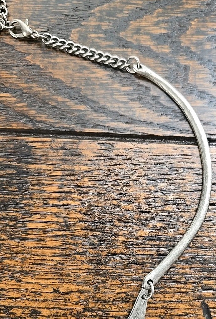 Boho Hippie Hammered Chunky Silver Tone Adjustable Chain With Lobster Clasp 6-8″