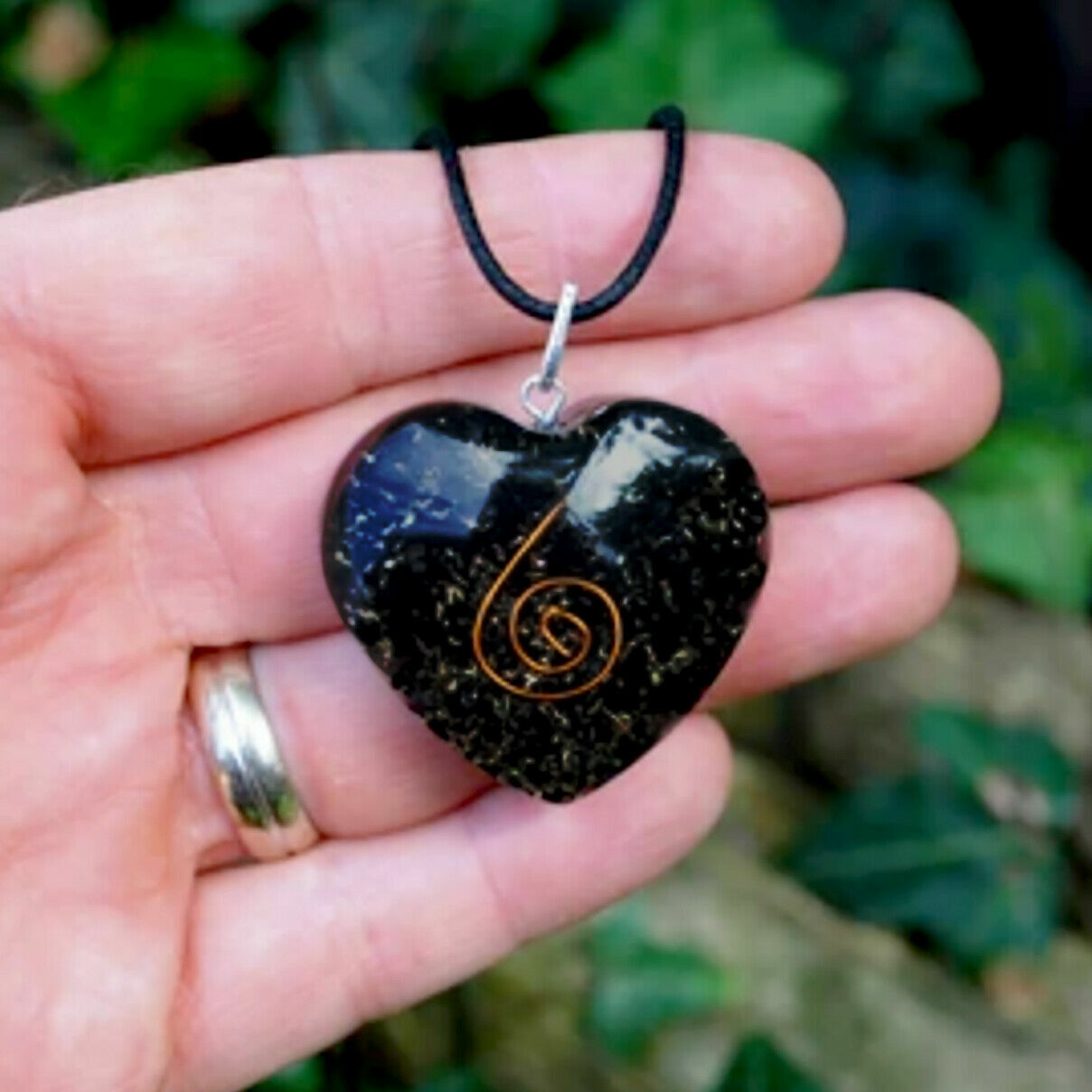 Natural Black Tourmaline Necklace Orgonite Crystal Heart Orgone Energy Pendant