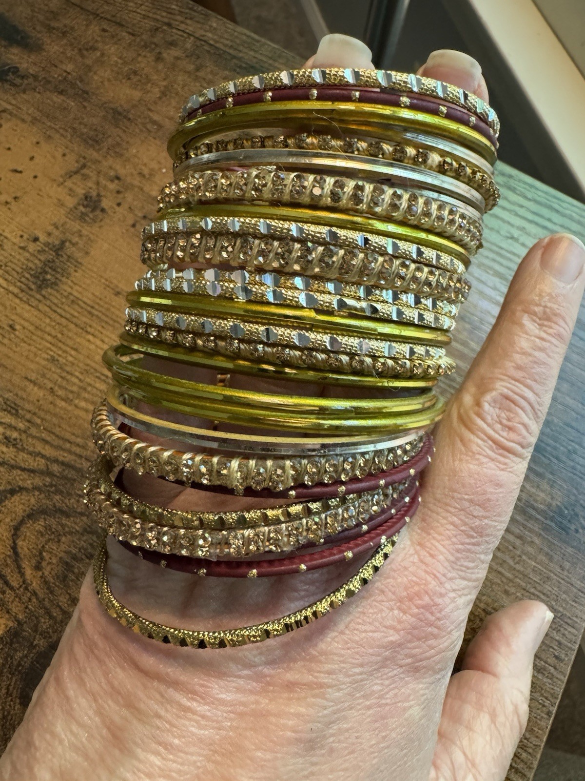 Bundle 60 Indian Bangle Bracelets Mix of Materials and Colors Approx 2.25”