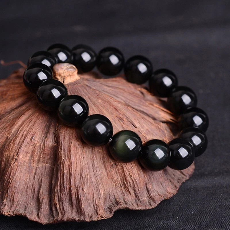 Natural Rainbow Obsidian 12mm Beads Gemstone Healing Stretch Bracelet Handmade