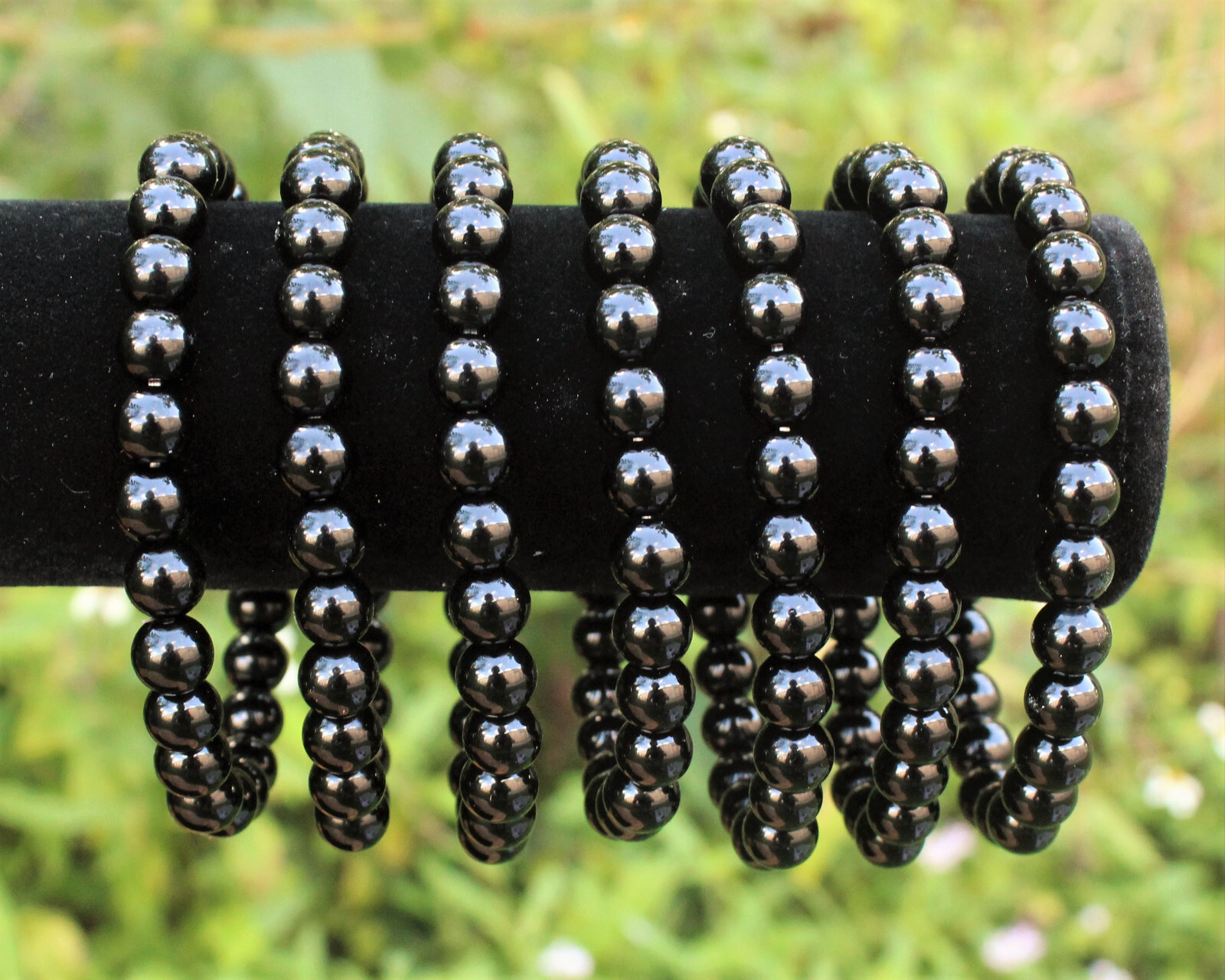 Jet Bead Bracelet: 8 mm Round Crystals (Jet Bracelet, Jet Gemstone Bracelet)