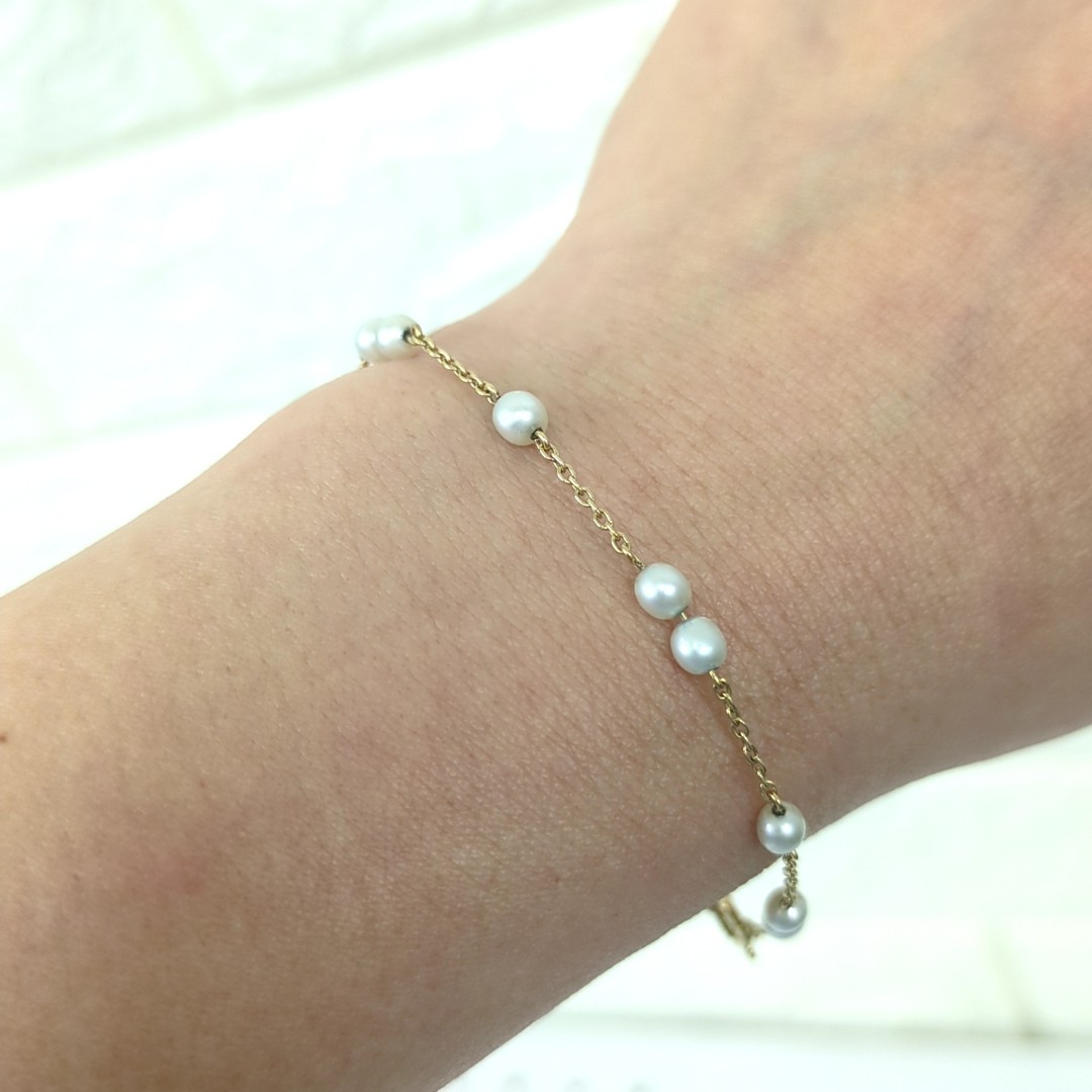 TASAKI Japanese Pearl 3.9mm K18 Yellow Gold Bracelet Approx. 2g Light Grey