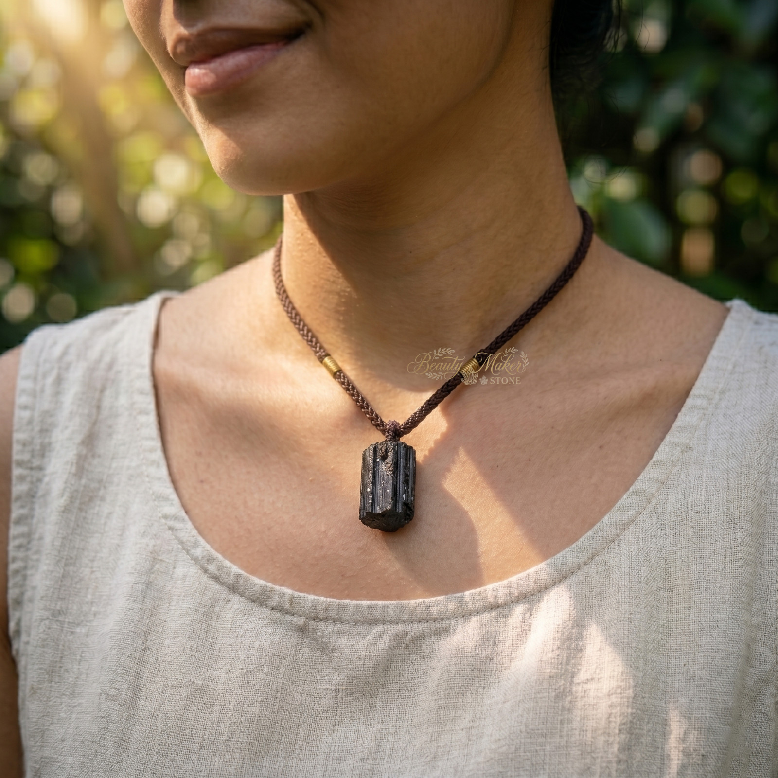 Natural Black Tourmaline Pendant Raw Crystal Necklace Protection Guardian Stone