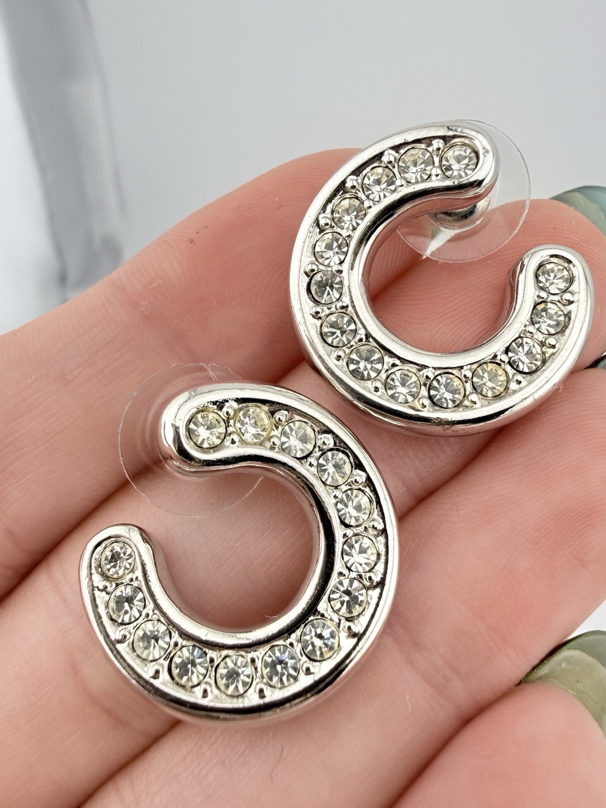 SWAROVSKI SILVERTONE CRYSTAL C SHAPED POST EARRINGS K638D