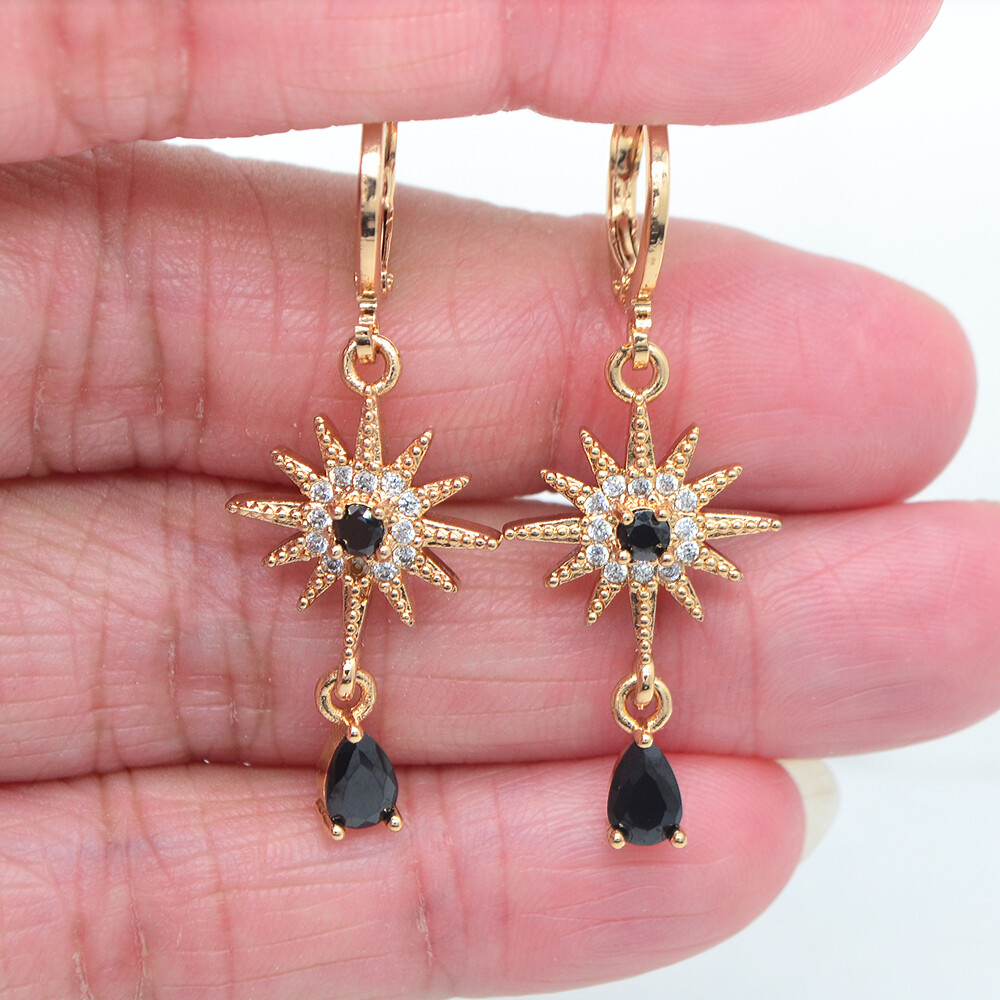18K Yellow Gold Filled Women Fashion Lake Blue Topaz Star Dangle Earrings