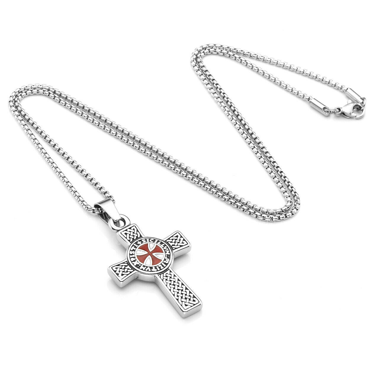 Crucifix Red Cross Necklace for Men Knights Templar Crusader Pendant Necklace