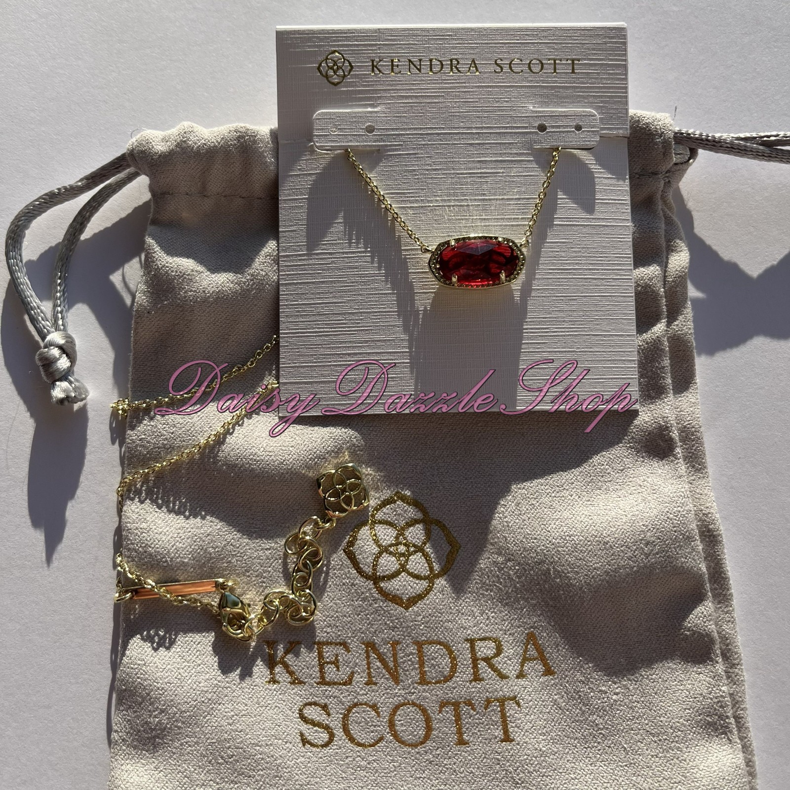 ❤️New Kendra Scott Elisa Gold Pendant Necklace In Berry Glass Red🎁