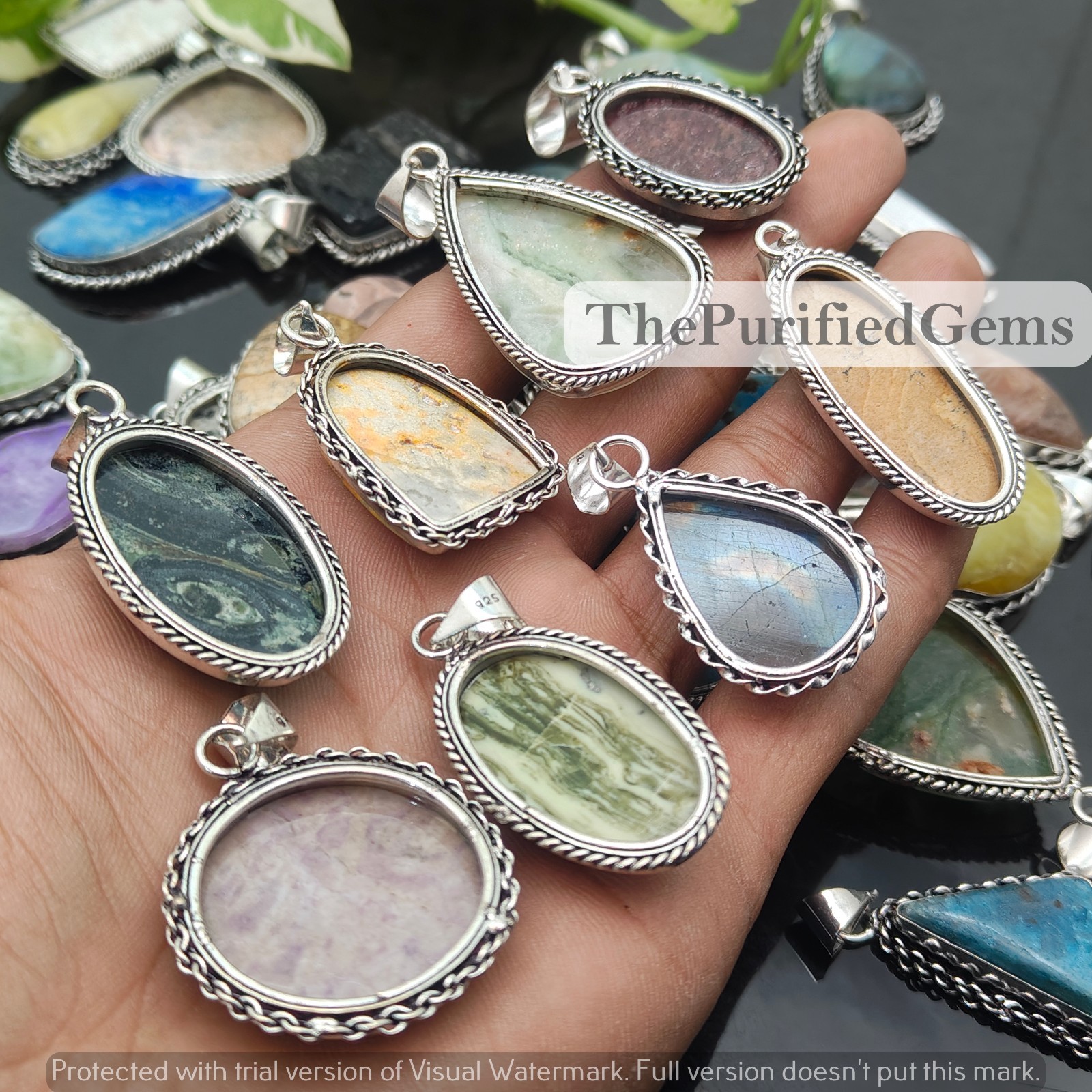 50 Pcs Labradorite & Mix Gemstone Pendant 925 Silver Plated, Handmade Pendant~