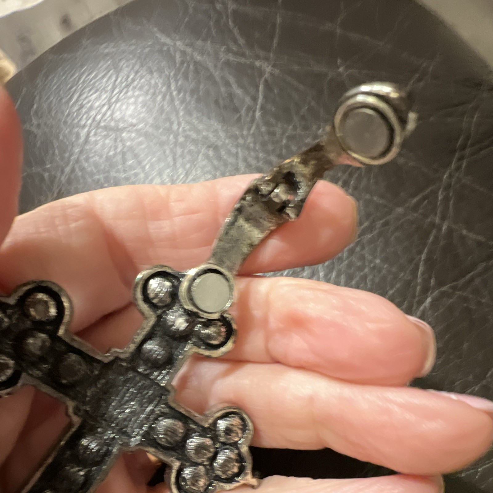 Silver Tone Rhinestone Crystal Cross magnet to hook on to any necklace