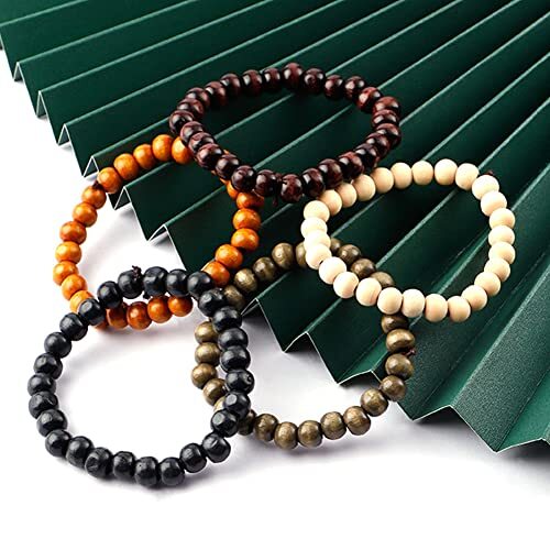 5 Pcs Wooden Beaded Bracelet Bangle for Men and Women Elastic A: 8MM