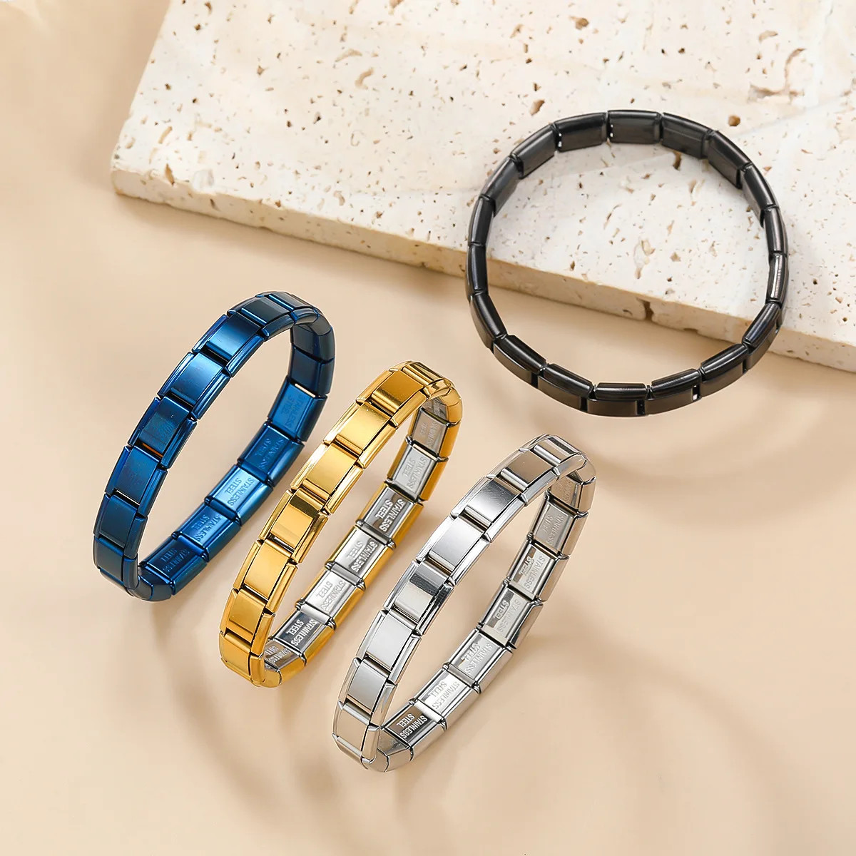 Trendy Square Italy Stainless Steel Bracelet | Stretchable Modular HipHop Gift