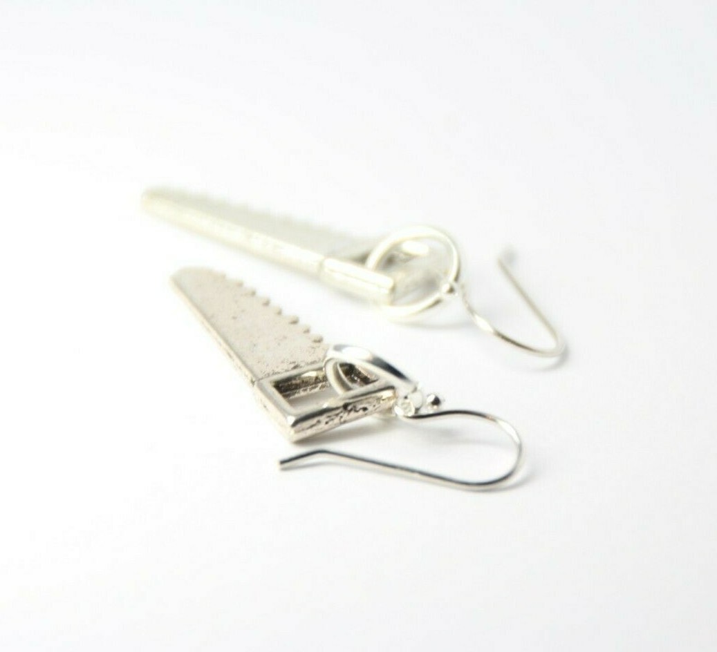 Hand Saw Charm Earrings Construction 925 sterling silver hooks, pewter charms