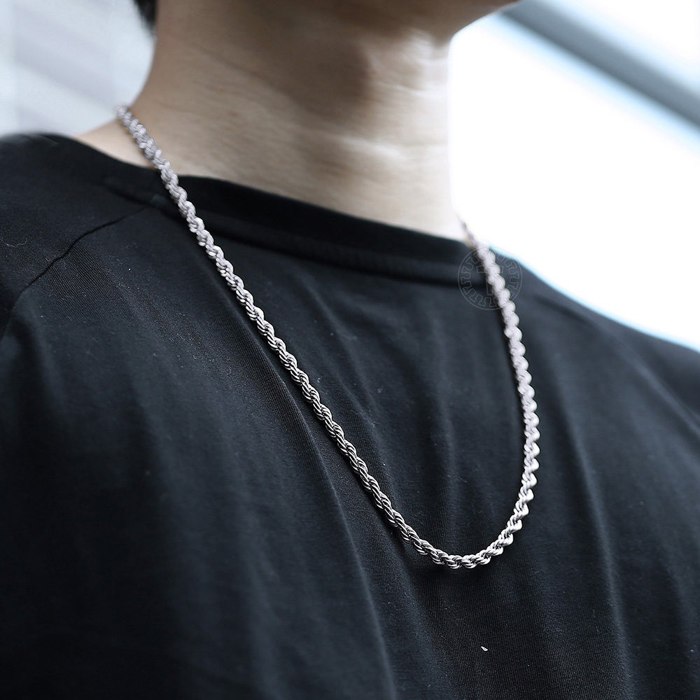 5mm Stainless Steel Twisted Rope Chain Necklace Bracelet Jewelry Set 7-30 inch