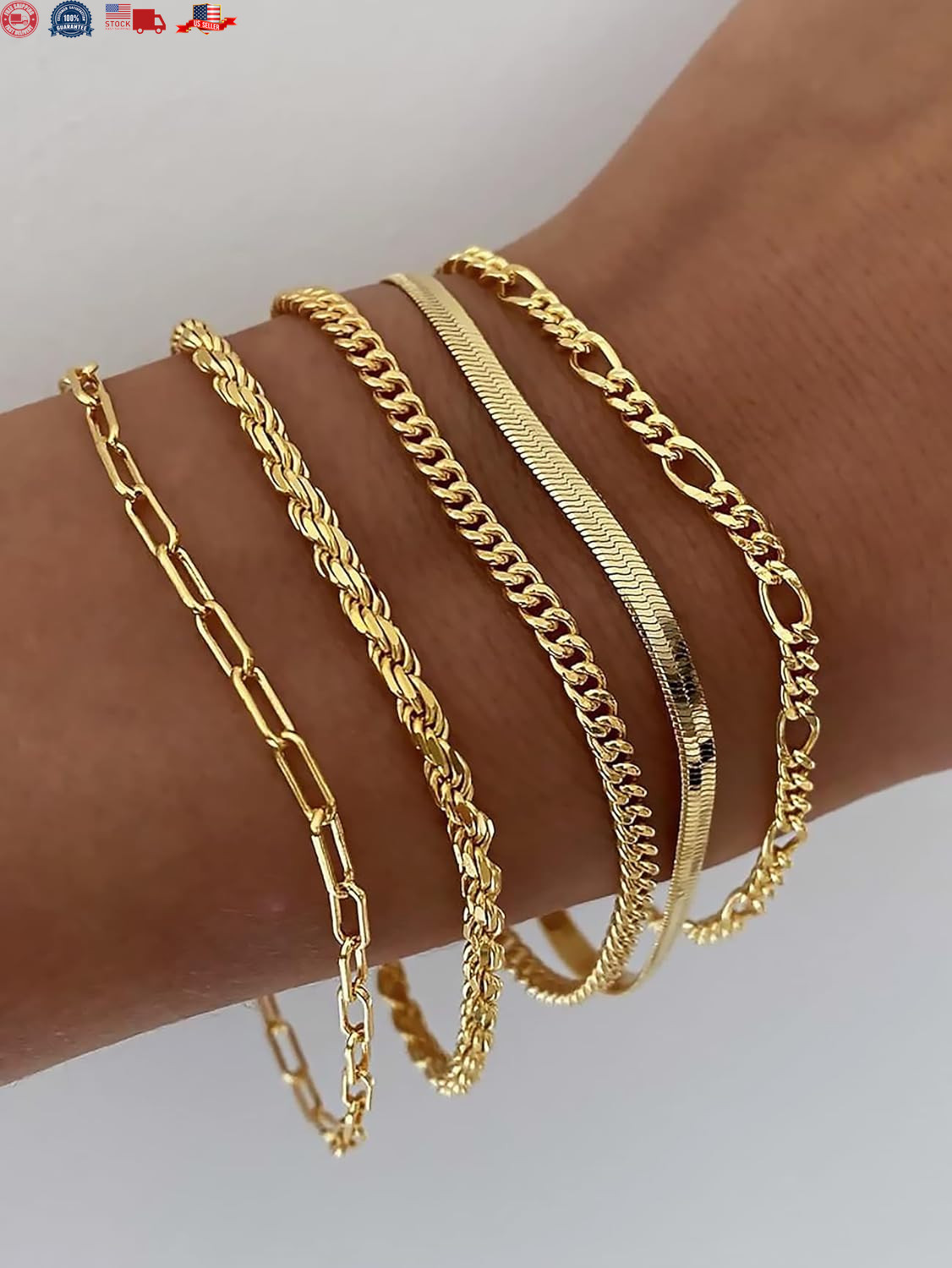 Gold Bracelets for Women Waterproof, 14K Real Gold Jewelry Sets for Women Trendy