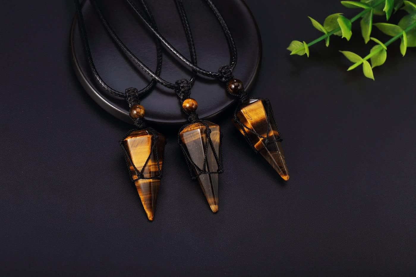 Healing Crystal Necklace for Men Jewelry Gift | Adjustable Black Rope Natural Ge