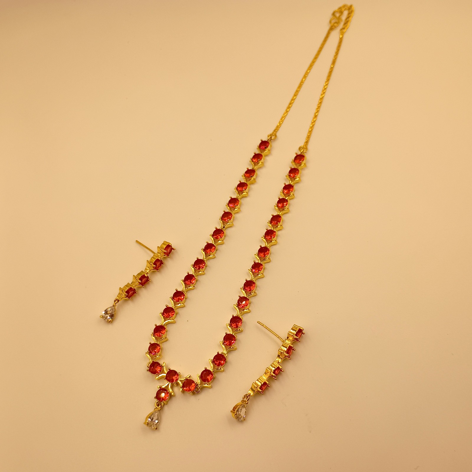 Red Garnet Necklace Set 22k Gold Plated Jewelry Set for Women Gift