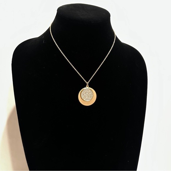 Chico’s Gold Pendant Necklace with Pave Center NWT