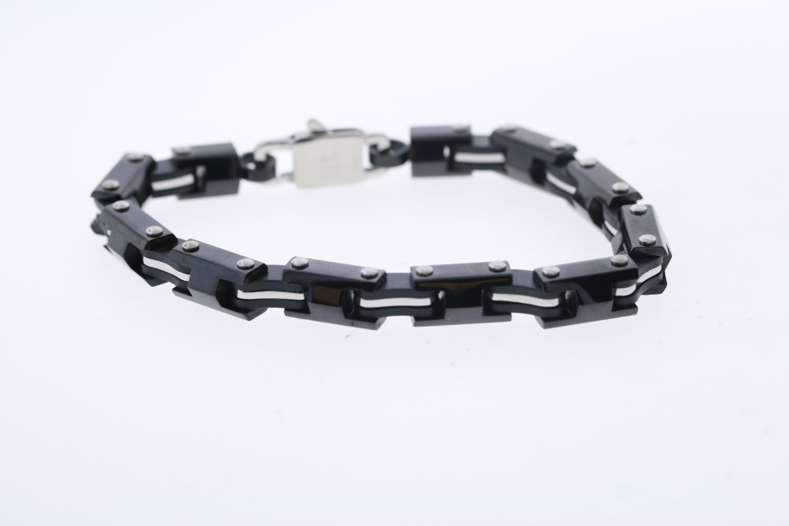 Stainless Steel Black Ion Plated and Black Rubber 7″ Long Bracelet