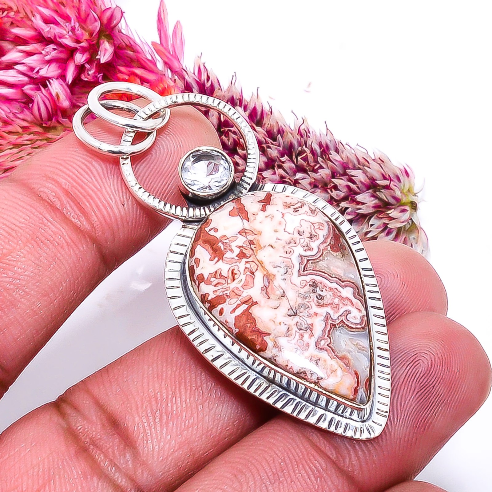 Rosetta Jasper – United State & White Topaz 925 Silver Pendant 1.95″ P1037811417