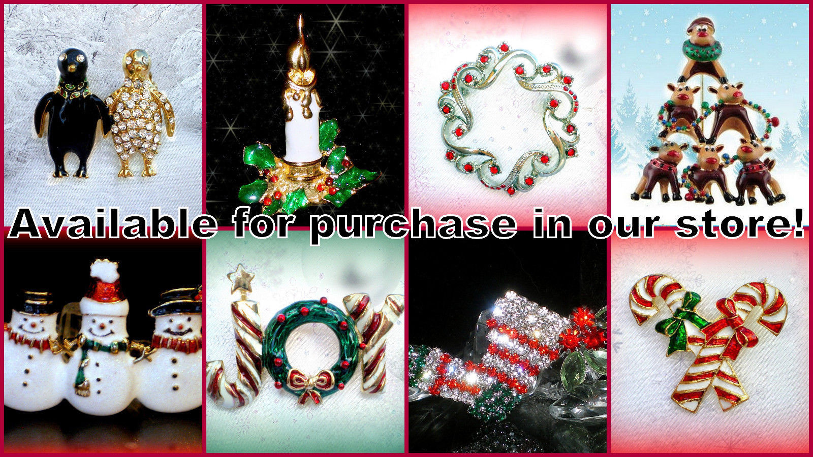 RUDOLPH THE RED NOSE REINDEER ENAMEL & RHINESTONE CHRISTMAS PIN BROOCH~VTG STYLE