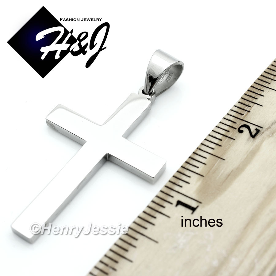 18-40″MEN Stainless Steel 7mm Silver Cuban Curb Necklace Plain Cross Pendant*P64