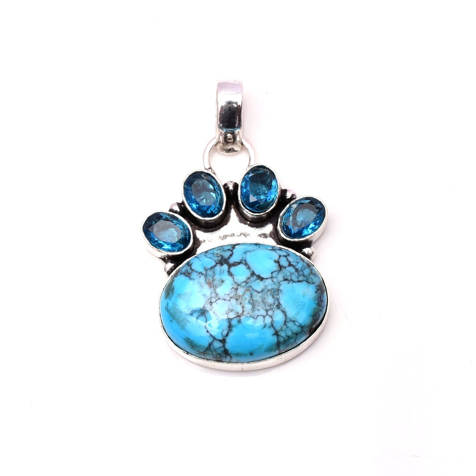 Turquoise Gemstone 925 Sterling Silver Handmade Jewelry Pendant 1.85″