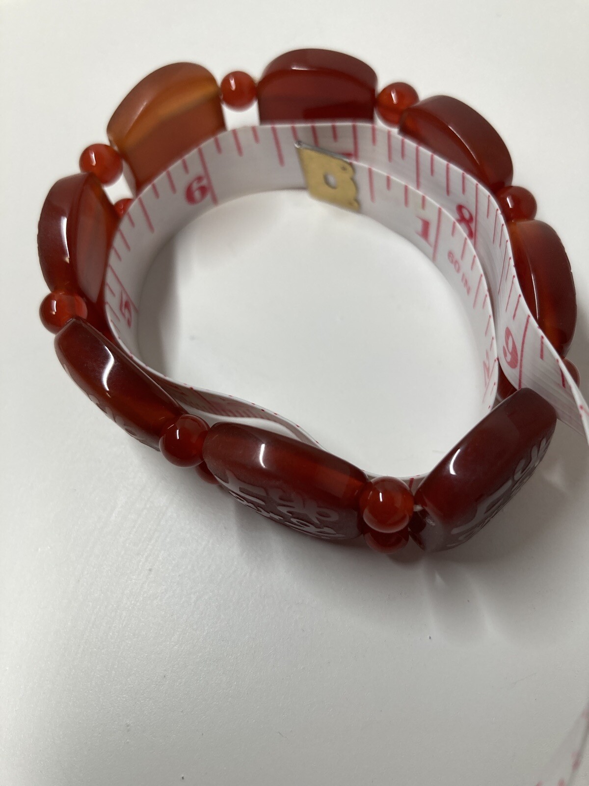 Amber Color Etched Stone Stretch Bracelet Heavy 55g Fashion Jewelry