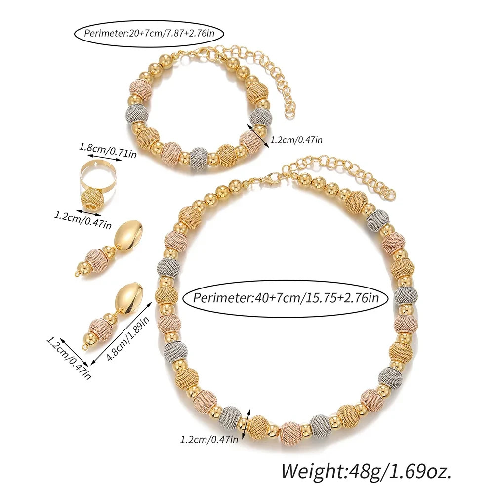 Gold Tone Mesh Ball Jewelry Set – Necklace, Bracelet, Earrings & Ring Set womens