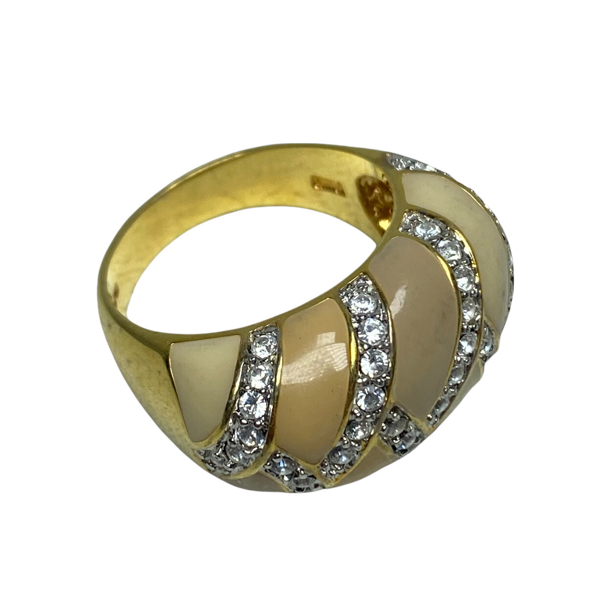 Signed JOAN RIVERS Thick Enamel Rhinestone Ring Gold Tan Beige PICK SIZE 6-7-8-9