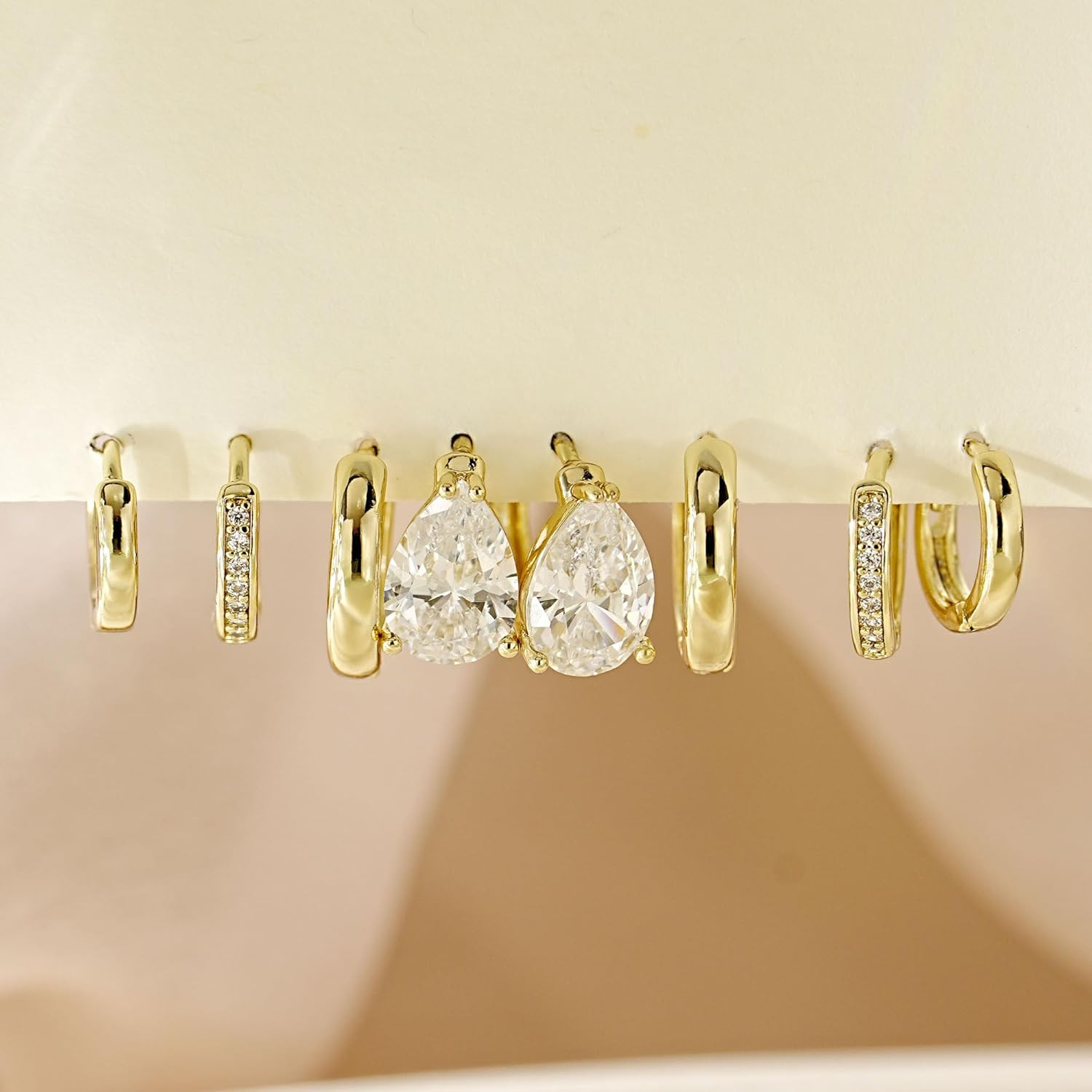 4Pairs Statement Gold Hoop Earrings for Women Trendy,Surgical Steel Gold Plated