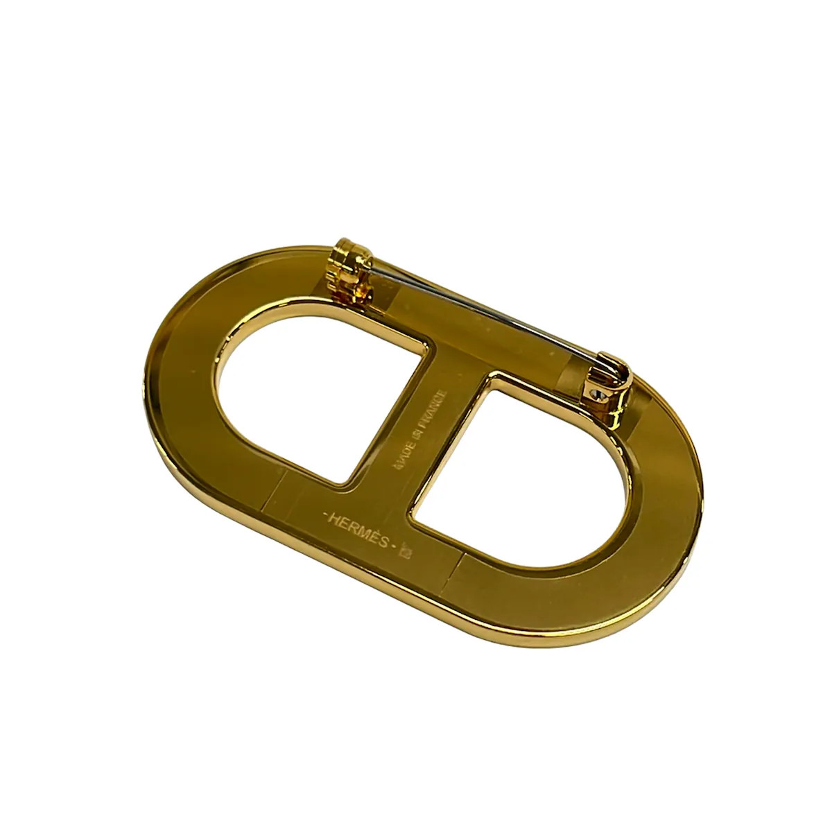 HERMES Chaine D’ancre Gold Dark Brown Hardware Leather None Brooch