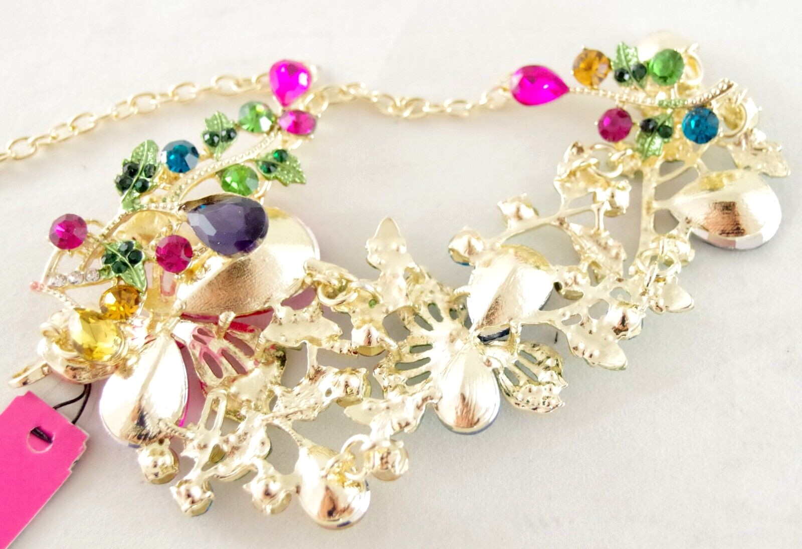 BETSEY JOHNSON MULTICOLOR CRYSTAL FLORAL NECKLACE FLOWER DROP DANGLE EARINGS SET