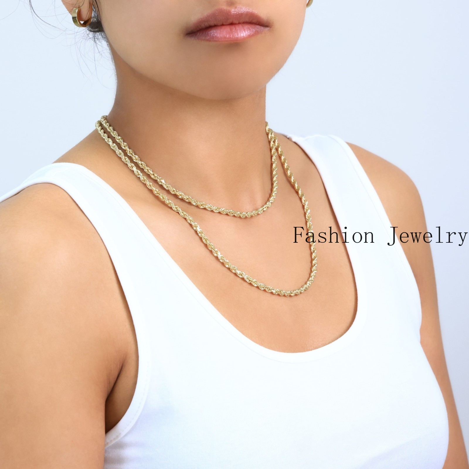18k Yellow Gold 4mm Diamond Cut Rope Chain Italian Necklace Mens Womens 16″-28″