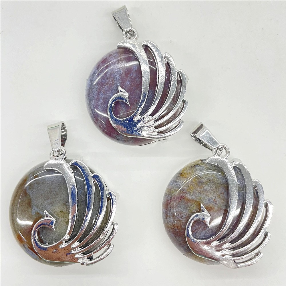 10pcs Mixed Natural Stone Round Peacock Pendants Healing DIY Jewelry Making