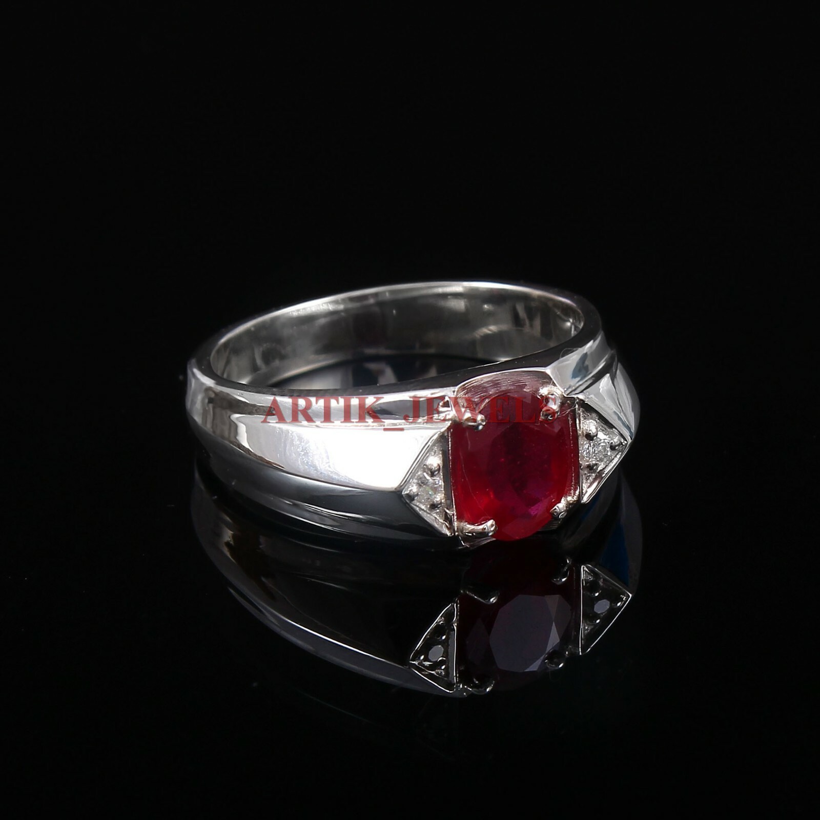 Heated Ruby Gemstone with 925 Sterling Silver Ring for Men’s #4206