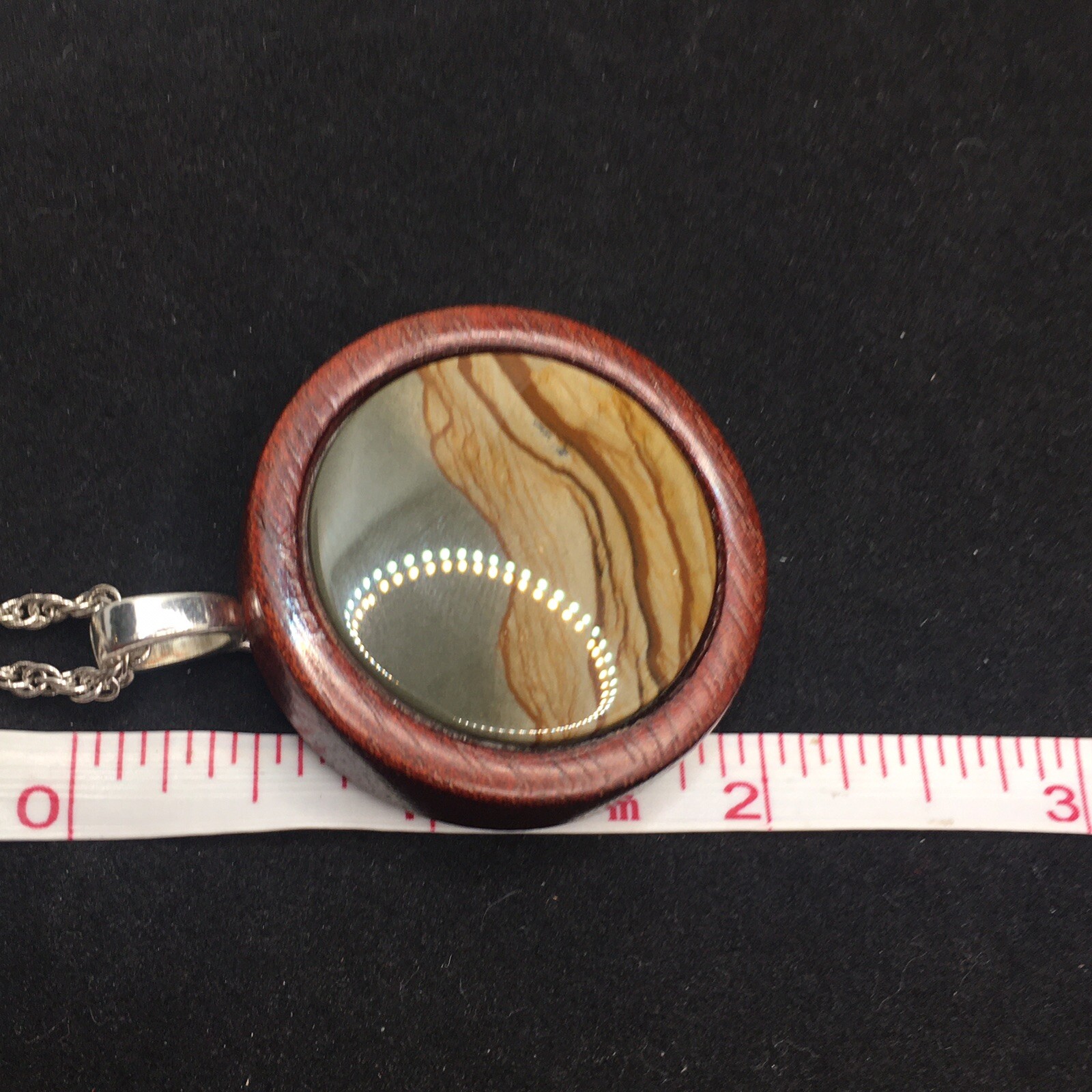 Wood Round Pendant w/ Silver Tone 19in. + 3in. extended Chain – Boho, Natural, 