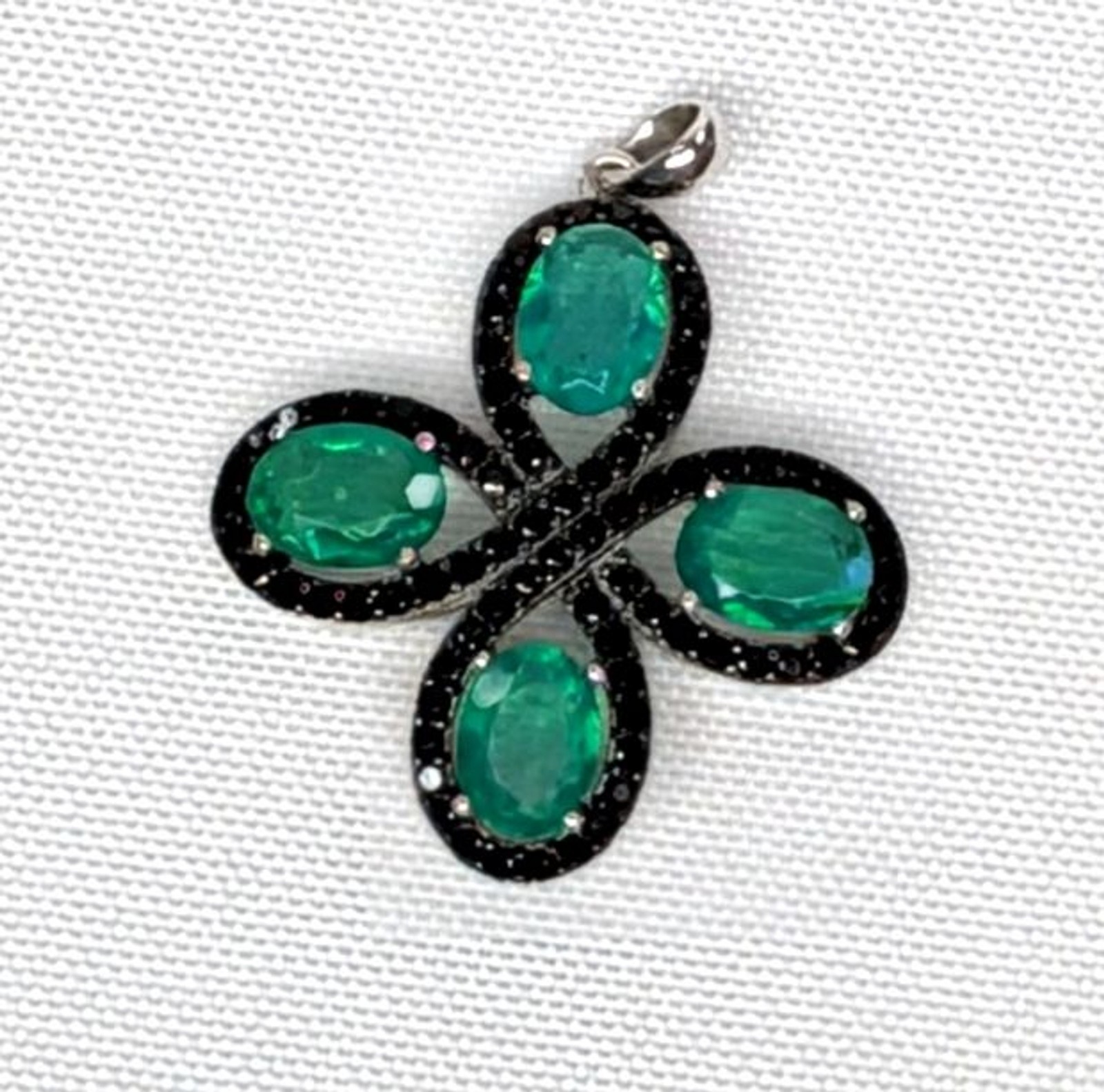 Green Emerald & Black Spinel Pendant in Sterling Silver