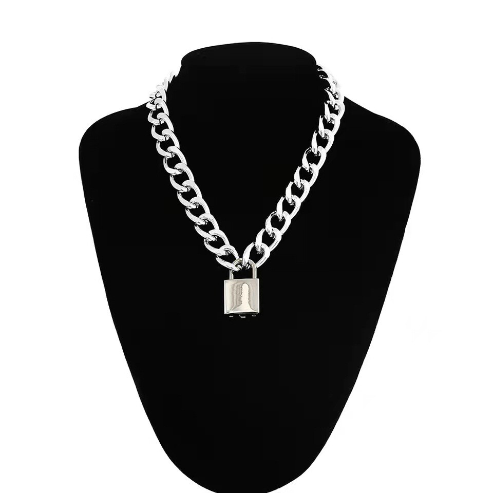 Hot Lock Chain Necklace Punk Stainless Steel Link Padlock Pendant Gothic Jewelry