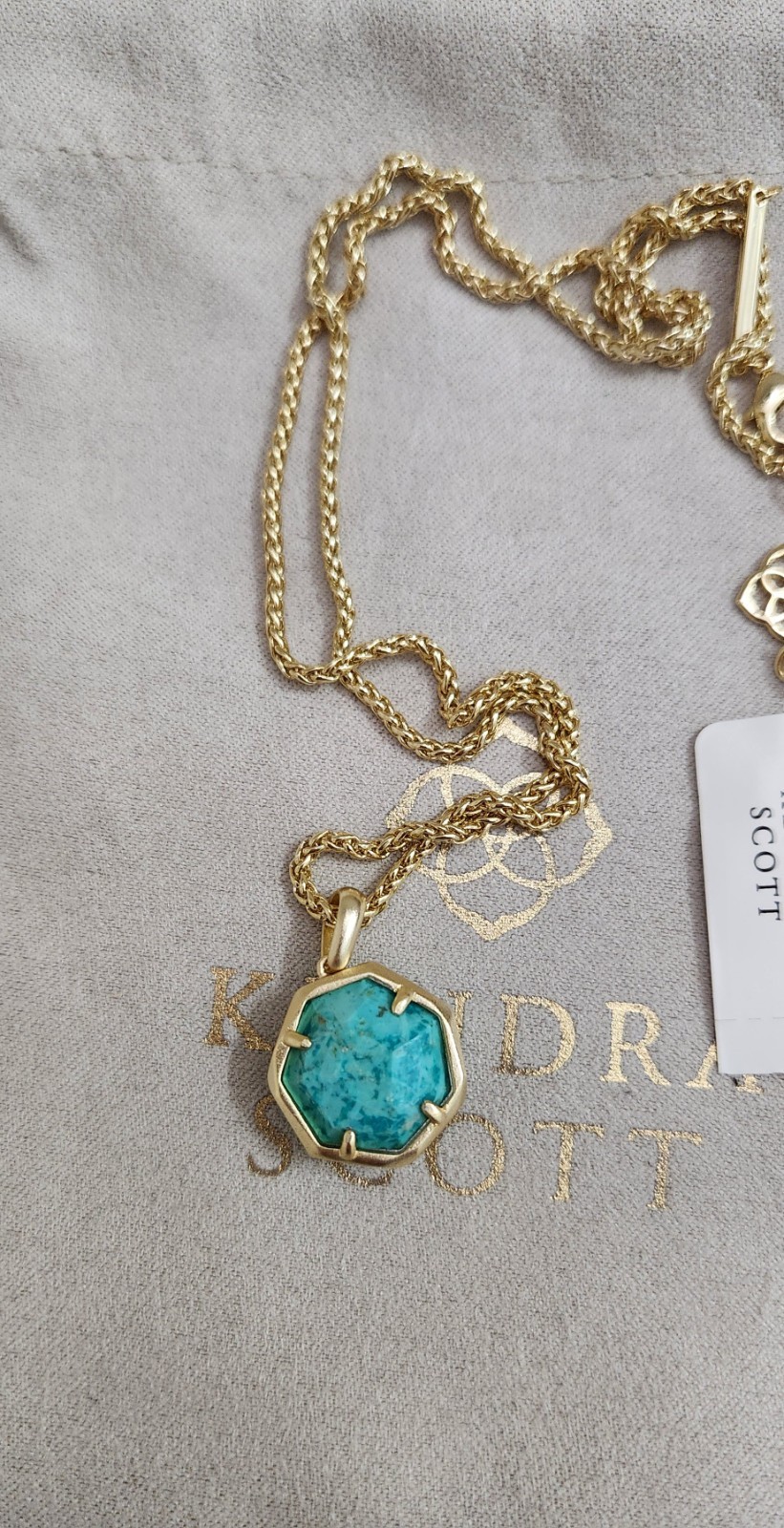 Kendra Scott Cynthia Short Pendant Necklace Gold Sea Green Chrysocolla NWT