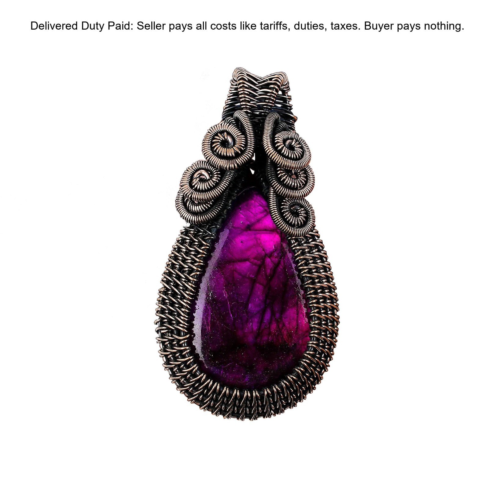 Copper Pink Fire Labradorite Stone Daughter Wedding Wire Wrapped Pendant Jewelry