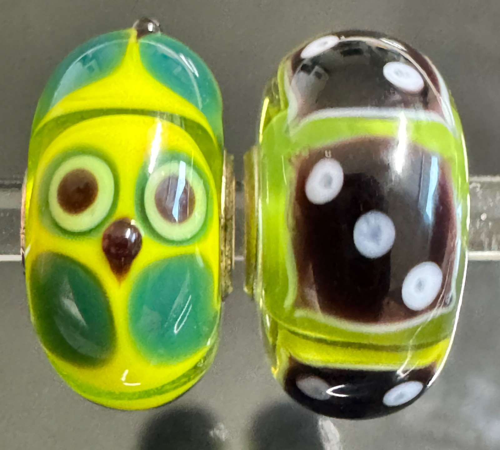 (SET OF 2) TROLLBEADS CRITTER OWL and Dice UNIQUES OOAK