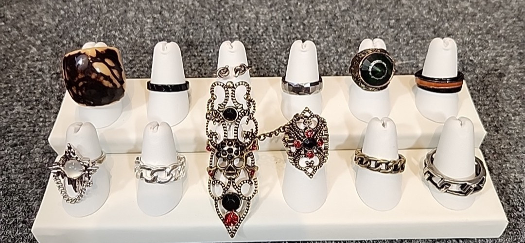 Jewelry 11 Rings Gothic Collection Skull 2 Rings w/Chain See Description #203