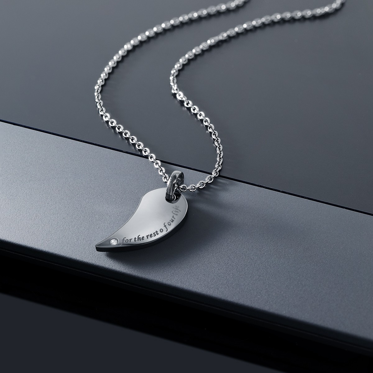 Stainless Steel You and Me Color Leaf Pendant Set With Diamond Accent