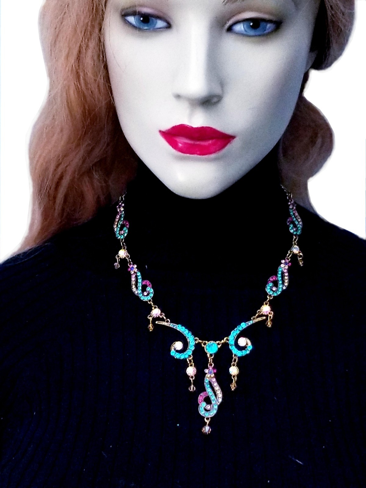 Colorful Choker Rhinestone Crystal Statement Necklace Pageant Prom Boho Gypsy
